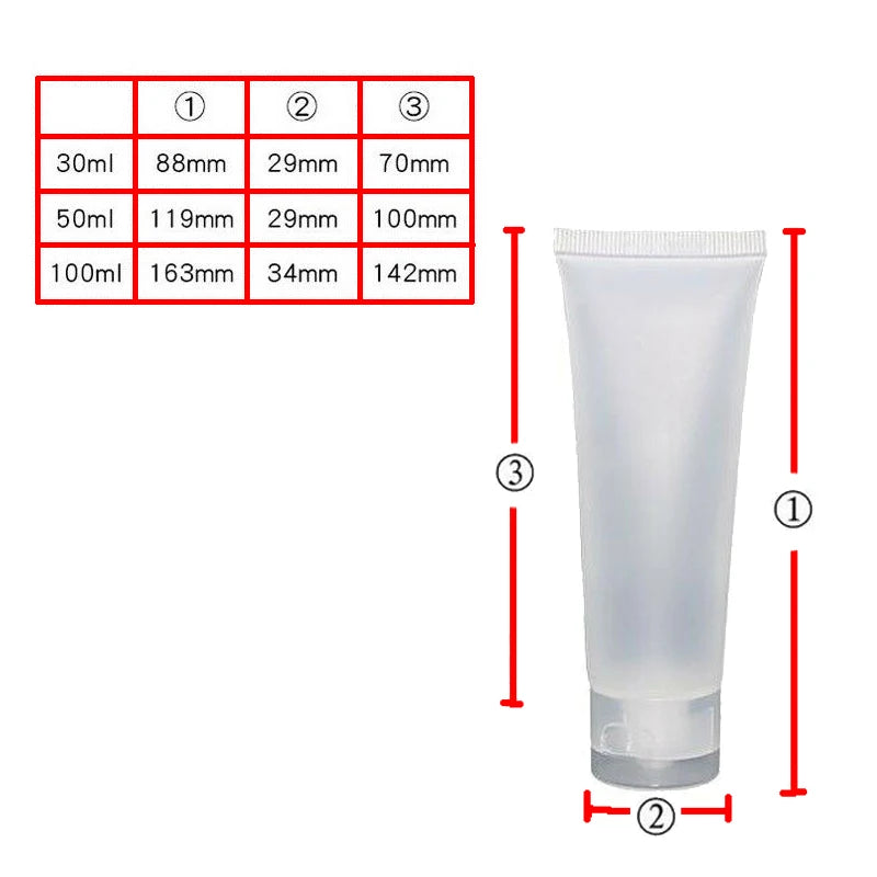 5er Set leere Kosmetik-Tuben aus Kunststoff – 15, 20, 30, 50 & 100 ml