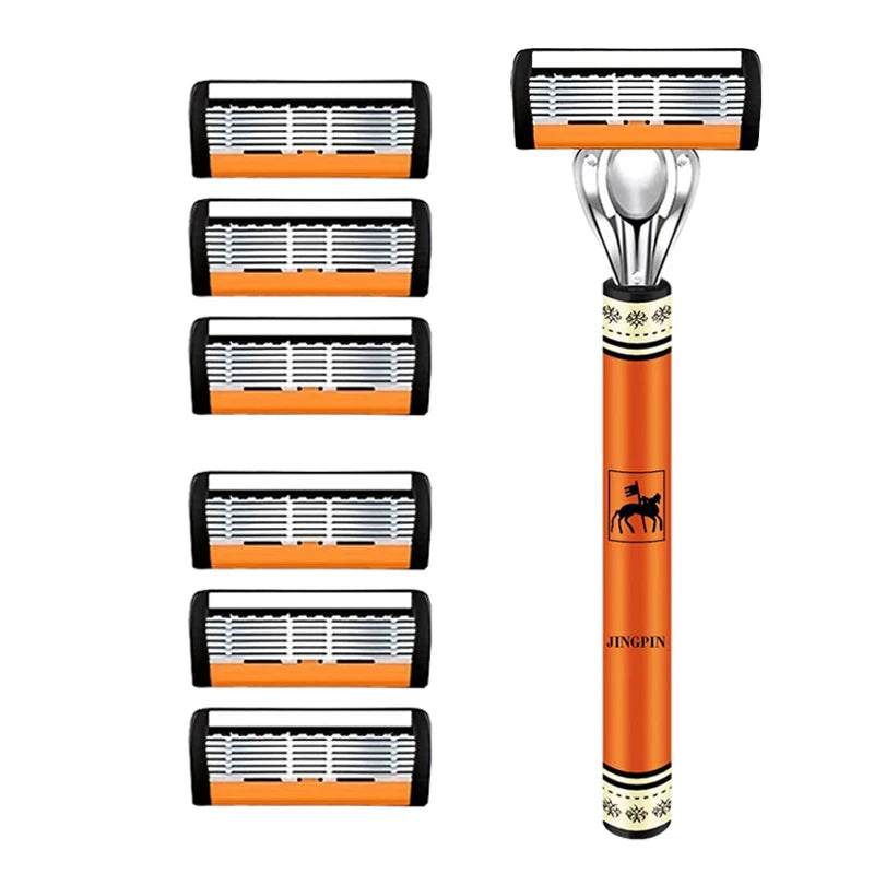 6-Layers Safety Razor Set High Quality Men Razor Sharp Stainless Steel Shaving Changeable Shaver Head Blade 