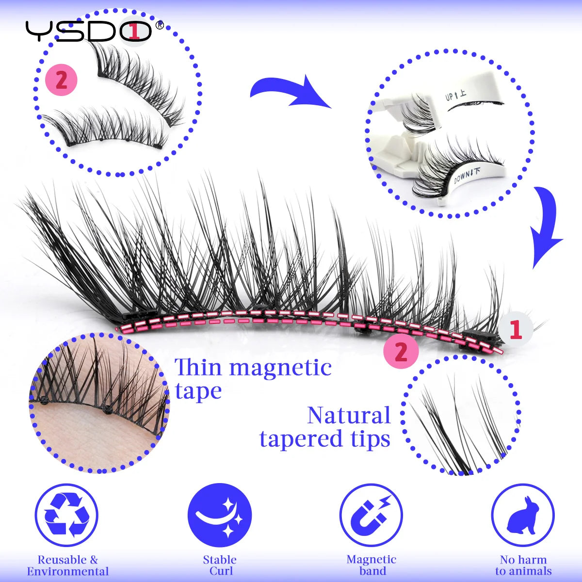 YSDO Upgrade Magnetic False Eyelashes With Tweezers Set 1 Pair Eyelash Extension 3D Natural Lashes 3-Step Press On False Eyelash