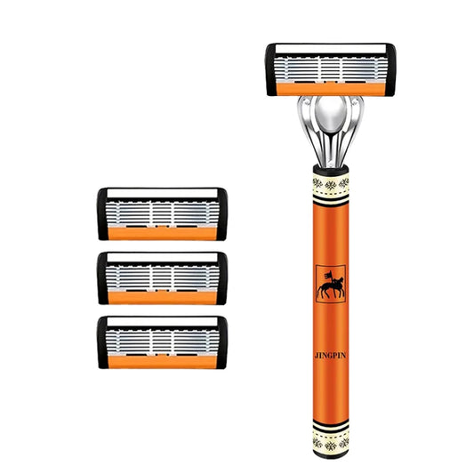6-Layers Safety Razor Set High Quality Men Razor Sharp Stainless Steel Shaving Changeable Shaver Head Blade ﻿